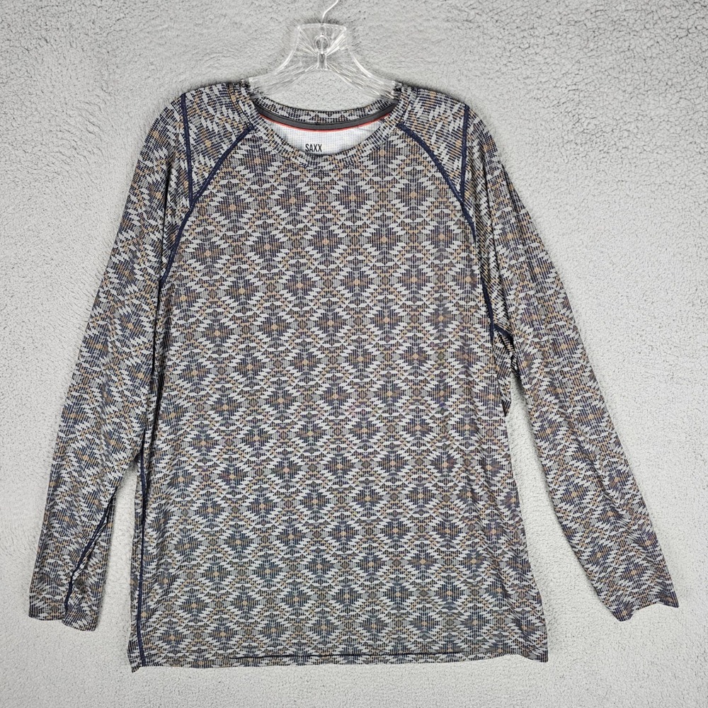 SAXX Long Sleeve Shirt Men XXL Quest Geometric Mesh Performance Base Layer